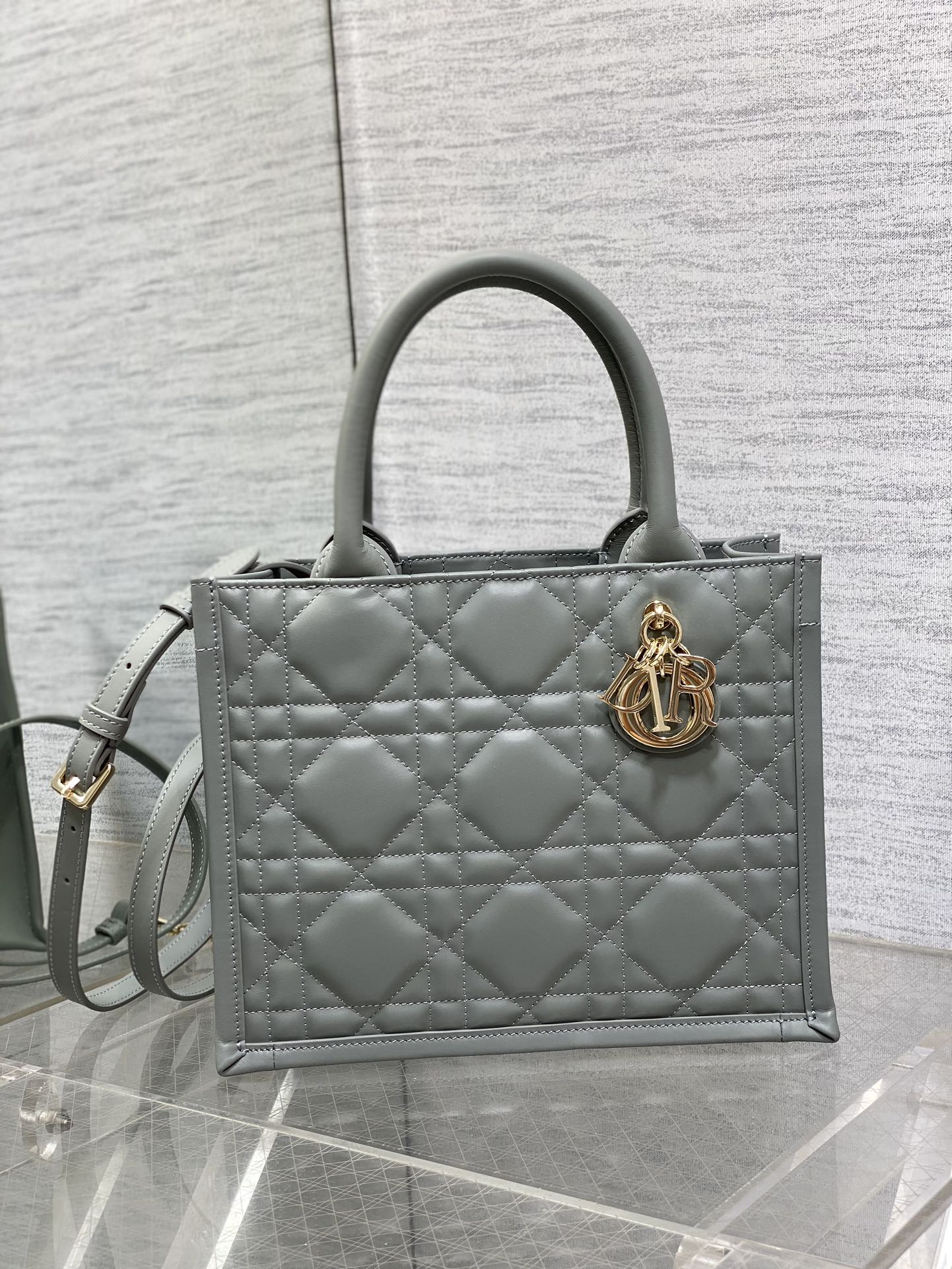 Small Dior Book Tote Bag Stone Gray Macrocannage Calfskin